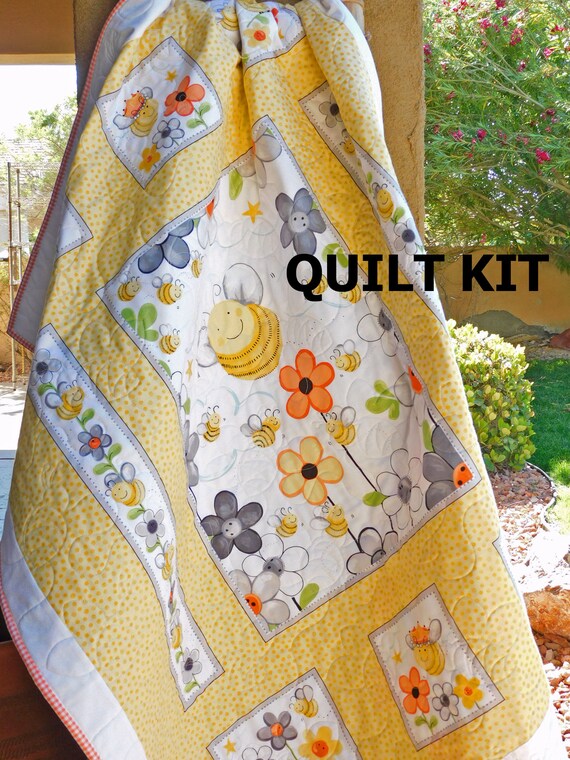 Sweet Bees Susybee Panel Baby Quilt Kit Bees Flowers Yellow Etsy