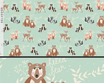 Art Gallery Hello Bear HBR-5430 Oh, Hello Meadow.  Forest Animals , Woodland Nursery Children's Fabric  Sold by the Yard