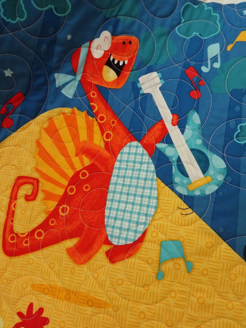 Baby Boy Quilt Dinomate Dinosaur Family Blues Yellow Green Etsy