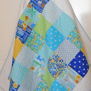 Sweet Safari Baby Quilt Gender Neutral Giraffes Monkeys Elephants Blue Yellow Green Safari Nursery Baby Shower Gift