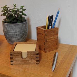 Solid Oak note holder and Pen Pot. All natural product. Fully jointed, handmade.