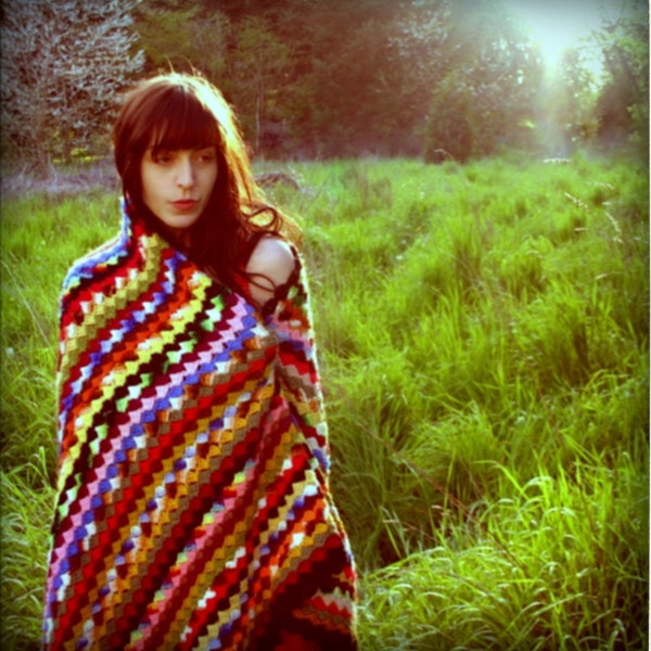 Psychedelic Summer Vintage Crochet Throw Blanket