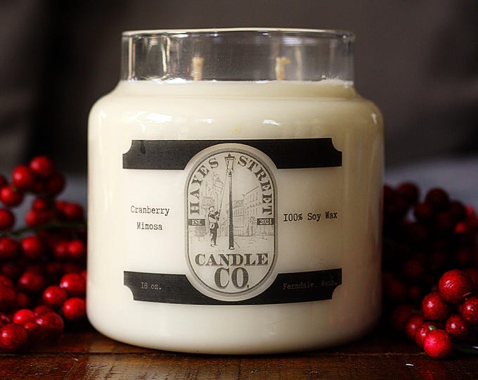 Cranberry Mimosa 100% Soy Wax Candle - Double Wick - 18 oz - Apothecary Jar with Pine Lid