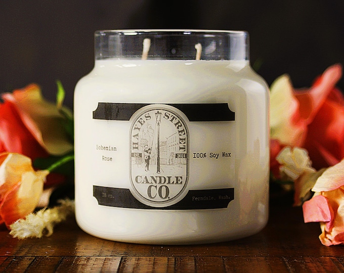 Bohemian Rose 100% Soy Wax Candle - Double Wick - 18 oz - Apothecary Jar