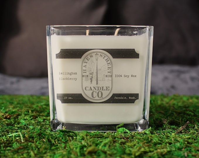 Bellingham Blackberry Soy Wax Candle - Square Jar - Double Wick - 17 oz - 50 Hours Approximate Burn Time - Hand-poured in Ferndale, WA