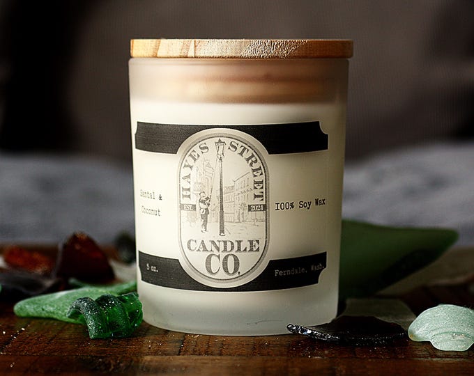 Santal & Coconut Soy Wax Candle - Single Wick - 5 oz - Straight Side Jar with Wooden Lid - Hand-poured in Ferndale, WA
