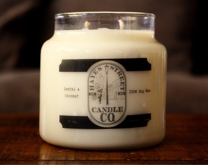 Santal & Coconut 100% Soy Wax Candle - Double Wick - 18 oz - Apothecary Jar with Pine Lid