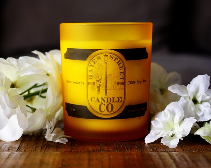 Lemon Verbena 100% Soy Wax Candle - Single Wick - 5 oz Yellow Jar with Bamboo Lid