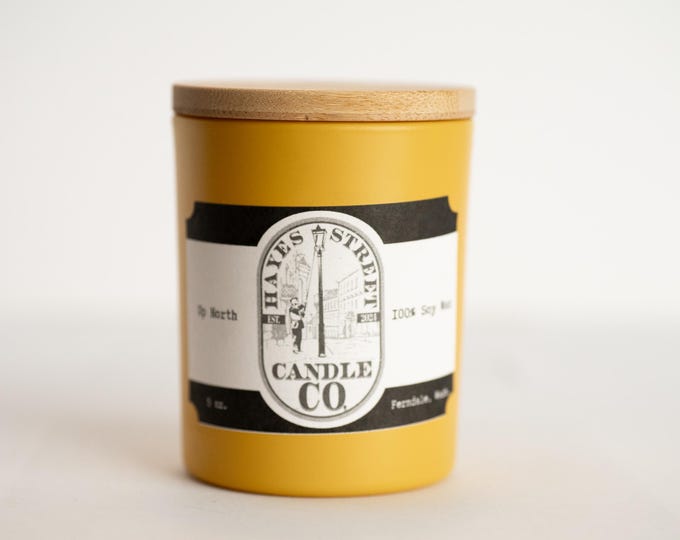 Up North 100% Soy Wax Candle - Single Wick - 5oz - Straight-Side Jar with Wooden Lid - Hand-poured in Ferndale, WA