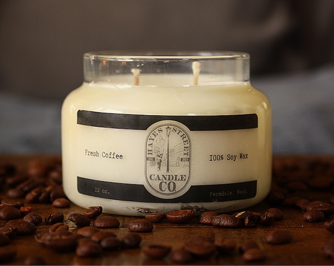 Fresh Coffee 100% Soy Wax Candle - Double Wick - 12 oz - Apothecary Jar