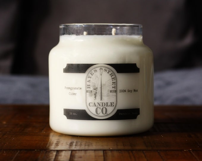 Pomegranate Cider Soy Wax Candle - Double Wick - 18 oz - Apothecary Jar with Pine Lid
