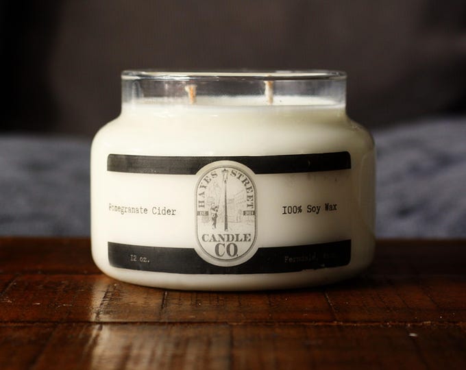 Pomegranate Cider Soy Wax Candle - Dual Wicks - 12 oz - Apothecary Jar with Pine Lid