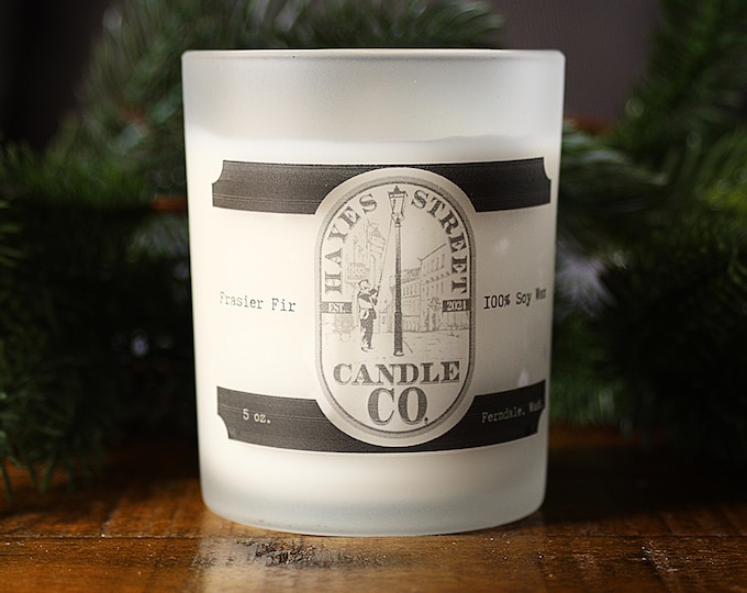 Frasier Fir 100% Soy Wax Candle - Single Wick - 5 oz - Straight Side Jar with Wooden Lid - Hand-poured in Ferndale, WA