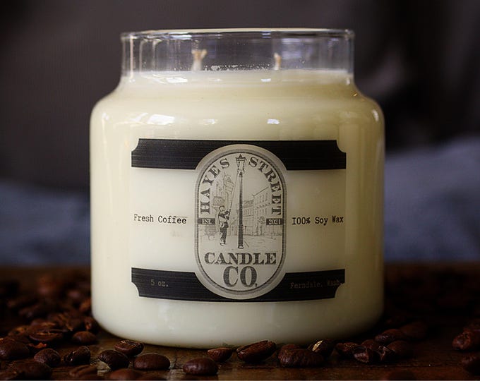 Fresh Coffee Soy Wax Candle - Double Wick - 18 oz - Apothecary Jar with Pine Lid