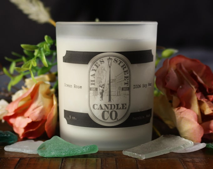 Ocean Rose 100% Soy Wax Candle - Single Wick - 5 oz with Bamboo Lid