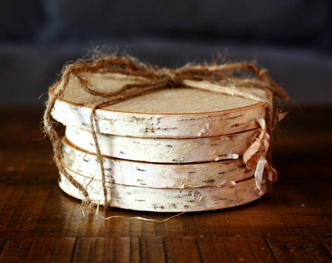 Birch Coasters - Oven Dried - White Birch from Minnesota - Set of 4