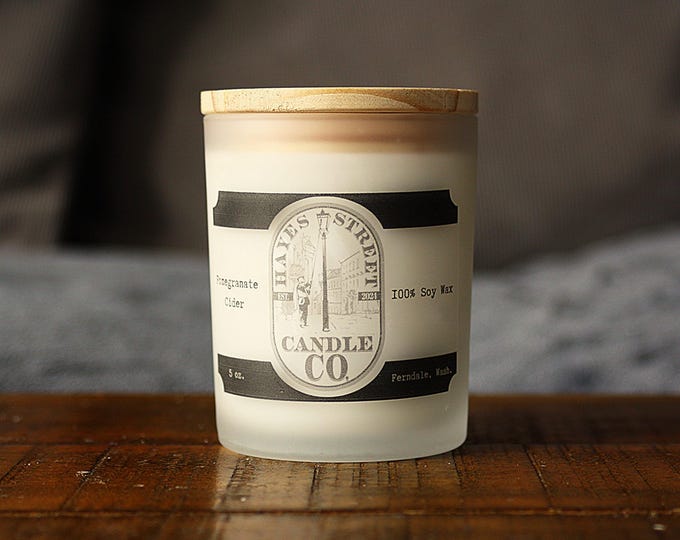 Pomegranate Cider 100% Soy Wax Candle - Single Wick - 5 oz - Straight Side Jar with Wooden Lid - Hand-poured in Ferndale, WA