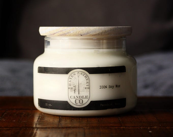 Up North 100% Soy Wax Candle - Double Wick - 12 oz - Apothecary Jar with Wooden Lid - Hand-poured in Ferndale, WA