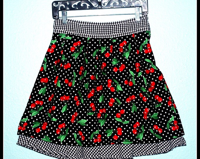 Cherries and Checks Rockabilly Skirt Black and White Polka - Etsy UK