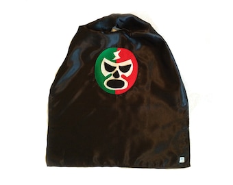 Luchador Rojo + Verde - Red + Green Mexican Wrestler Cape - Black