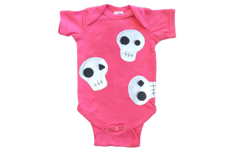 Skulls Can be Cute Hot Pink Infant Bodysuit Boys or Girls Raspberry image 1