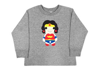 Kids Superhero Shirt - Wonder Girl - Long Sleeved Kids T-shirt - Kinderkleding - Cadeau