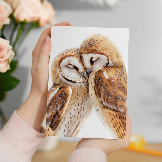 Anniversary Card - Cute Owls Nuzzling, Romantic Card for Husband, Wife, Boyfriend or Girlfriend
