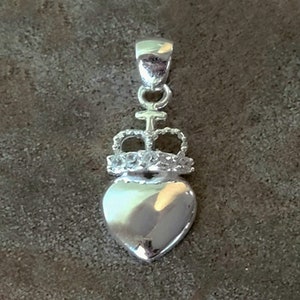 Tiny Sterling Sacred Heart, Crowned Heart Pendant, Small Silver Heart, Confirmation Gift, CZ Tiny Heart, Religious Pendant, Catholic Jewelry