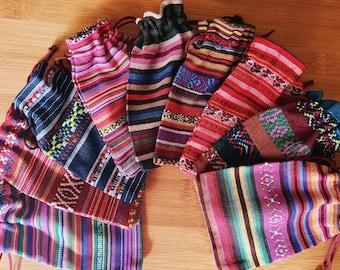 Small Guatemalan Fabric Pouches, Cotton Drawstring Bags, Gift Bags, Party Favor Bags, Colorful Ethnic Pouch, Cinco de Mayo, Jewelry Bags