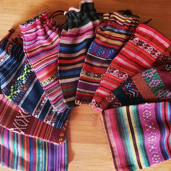 Small Guatemalan Fabric Pouches, Cotton Drawstring Bags, Gift Bags, Party Favor Bags, Colorful Ethnic Pouch, Cinco de Mayo, Jewelry Bags
