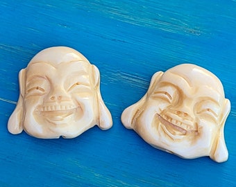 Happy Buddha Face Pendant, Carved Bone Buddha, Buddha Face, Buddha Head Pendant, Top-Drilled, Smiling Buddha Pendant, Laughing Buddha