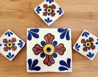Set of 5 Terracotta Mexican-Made Tiles, Coordinating Square Tile Set, Decorative Art Tile, Mosaic Border Tile, Square Mosaic Tile Set