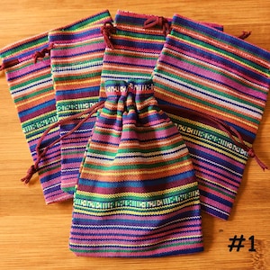 Small Woven Bags, Ten Colorful Designs! Fabric Guatemalan Bags, Cotton Drawstring Bag, Gift Bag, Party Favor Bag, Cinco de Mayo, Jewelry Bag