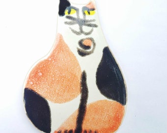 Calico Cat Mosaic Tile, Art Tile, Ceramic Cat Tile, Handpainted Mosaic Tiles, Large Mosaic Tile, Black White Orange Cats, Green-Eyed Cats