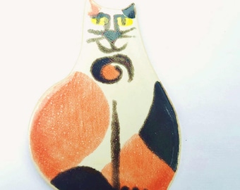 Calico Cat Mosaic Tile, Art Tile, Ceramic Cat Tile, Handpainted Mosaic Tiles, Large Mosaic Tile, Black White Orange Cats, Green-Eyed Cats