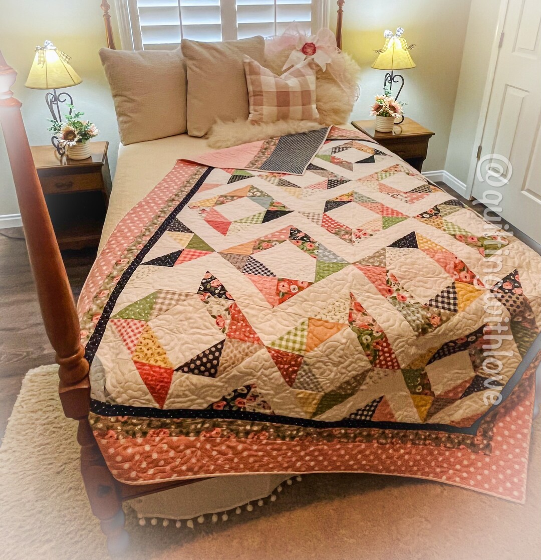 Handmade Throw Size Quilt, Bridal Shower Gift, Wedding Gift, Home Decor ...