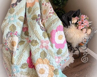 Handmade bed size quilt, plus handmade quilted pillow, bridal shower gift, wedding gift,