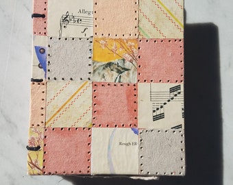 4,5x5 in. Collage Coptic Stitch Mini Sketch Journal, carta fatta a mano, libro bianco rilegato a mano con pagine di carta fatte a mano