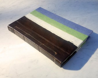 6.25x9.25 in. Diario di carta fatto a mano in pelle marrone, diario rilegato giapponese, libro bianco rilegato a mano, pagine di carta fatte a mano