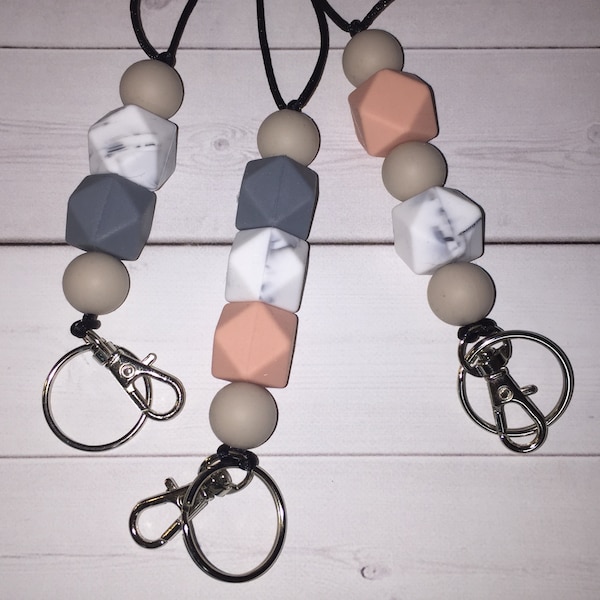 Beaded lanyard -  teacher lanyard - necklace lanyard - badge holder - Minimalist bead necklace  - coral - marble - gray geometric Aesthetic