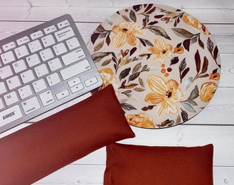 golden floral mouse pad flax seed Keyboard rest &/or WRIST REST MousePad set - coworker gift - office Desk Accessories, lavender, peppermint