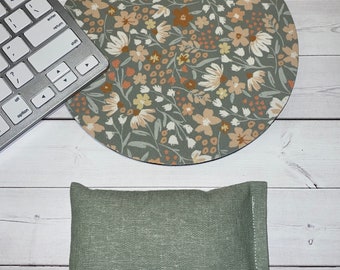 mouse pad - mousepad - mat - wrist rest set - ginger bouquet seafoam linen coworker, dorm, friend, cubicle gift decor accessories