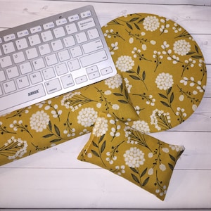 floral mouse pad Keyboard rest and or WRIST REST mustard MousePad set - floral coworker gift - office Desk Accessories fall graduation