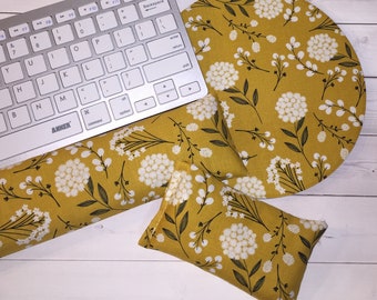 floral mouse pad Keyboard rest and or WRIST REST mustard MousePad set -  rice coworker gift - office Desk Accessories fall Christmas