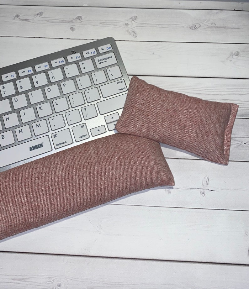Linen Mouse pad set mouse wrist rest and/or keyboard rest aqua, seafoam, orchid coworker gift, under 50, office accessories, desk image 1