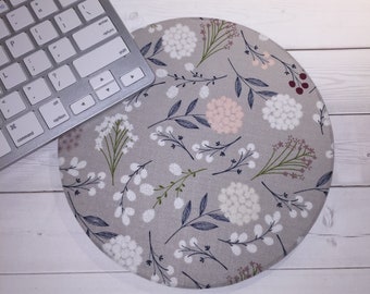 Mouse Pad mousepad / Mat - Rectangle or round - gray floral home office decor coworker gift