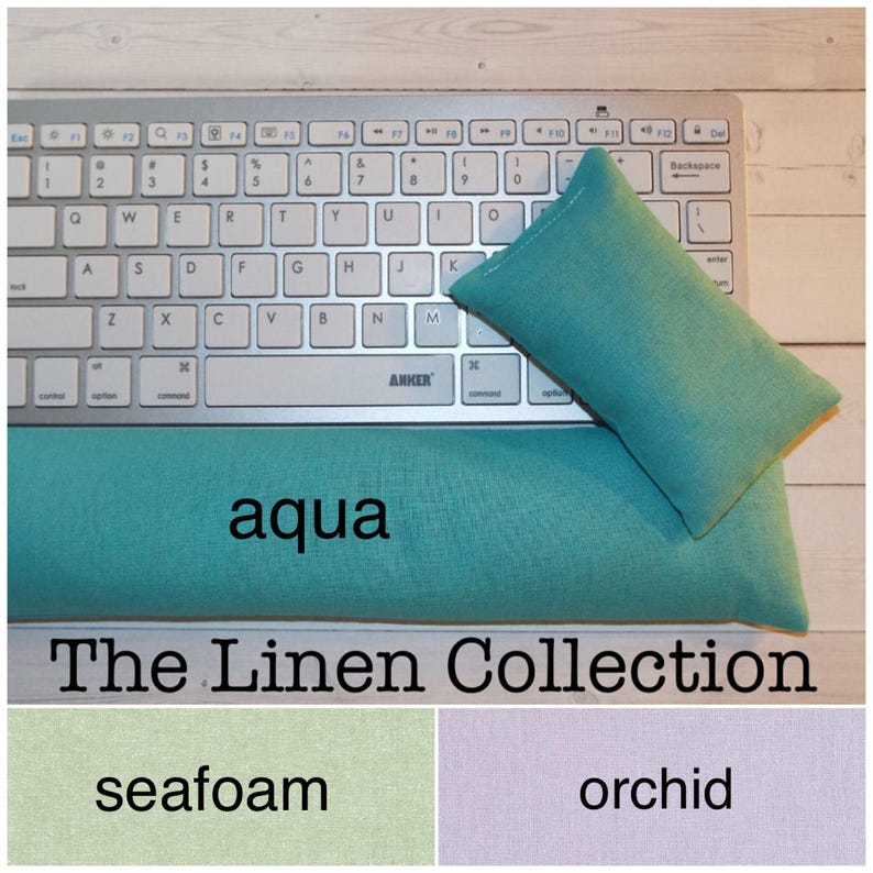 Linen Mouse pad set mouse wrist rest and/or keyboard rest aqua, seafoam, orchid coworker gift, under 50, office accessories, desk image 3