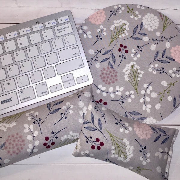 floral mouse pad Keyboard rest and or WRIST REST mothers day  MousePad set  - coworker gift - office Desk Accessories Christmas, flax seeds