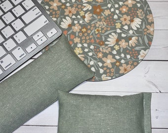 ginger bouquet mouse pad, keyboard wrist rest, and or WRIST REST, sea foam linen - boho coworker gift - office Desk Accessories fall, fall