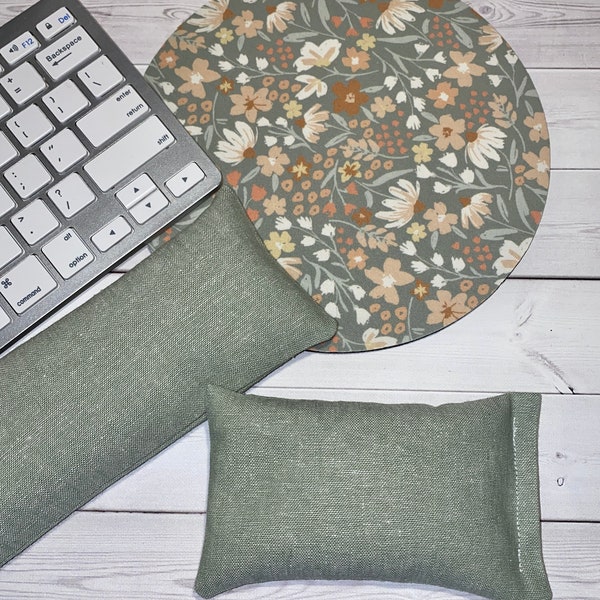 ginger bouquet mouse pad, keyboard wrist rest, and or WRIST REST, sea foam linen - boho coworker gift - office Desk Accessories fall, fall